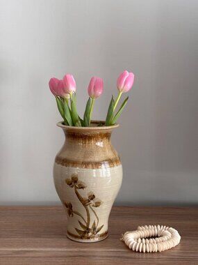 Vintage Glazed Flower Pottery Vase